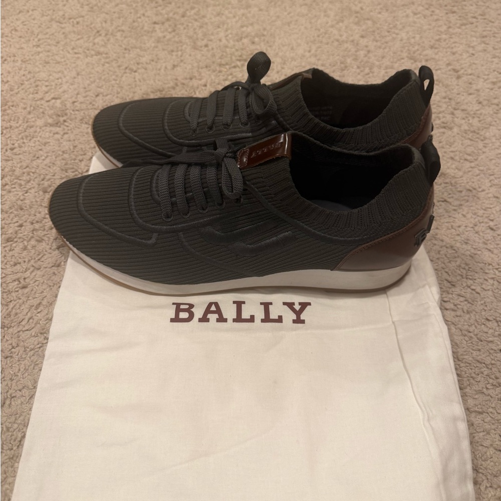 Bally Men's Dark Green and Brown Knit Sneakers